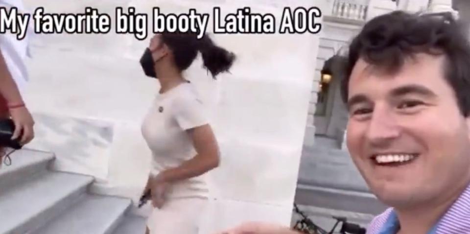 Right-wing troll sexually harasses AOC on the steps of the US Capitol (AOC/Twitter)