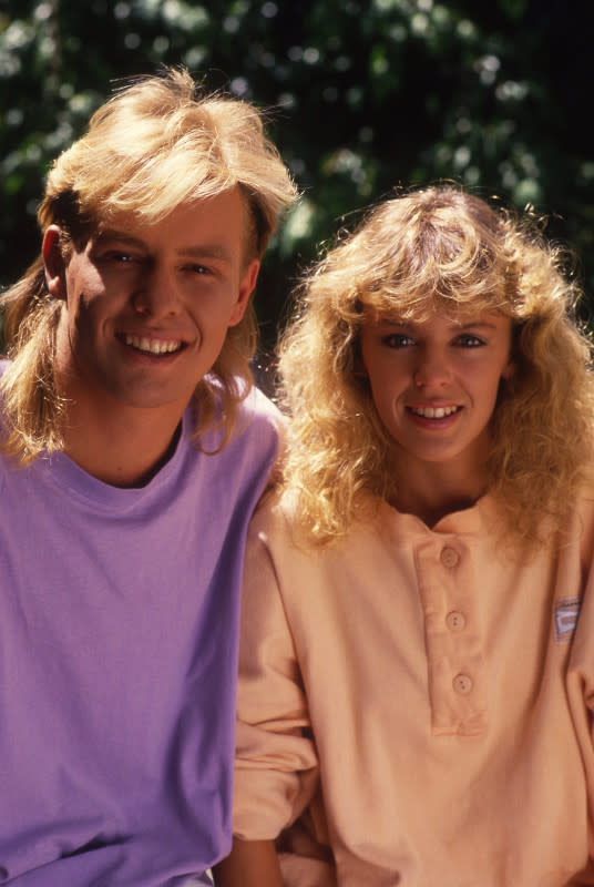 Kylie Minogue and Jason Donovan on the set of "Neighbours" in 1990<p>Impressions/Getty Images</p>
