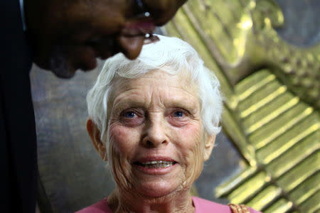 Swiss aid worker Margaret Schenkel smiles as she arrives after release in Darfur at Khartoum Airport, Sudan November 15, 2017. REUTERS/Mohamed Nureldin Abdallah