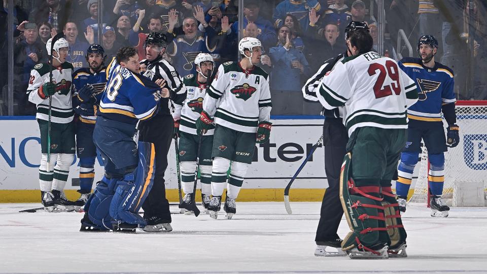 The wires crossed once again for Jordan Binnington on Wednesday after allowing five goals in a comeback loss to the Minnesota Wild. (Getty Images)