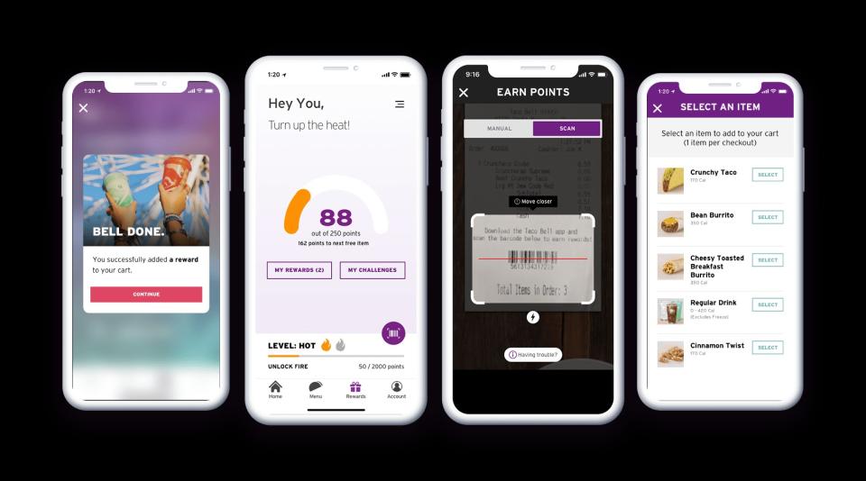 Taco Bell Rewards app being shown on a mobile phone