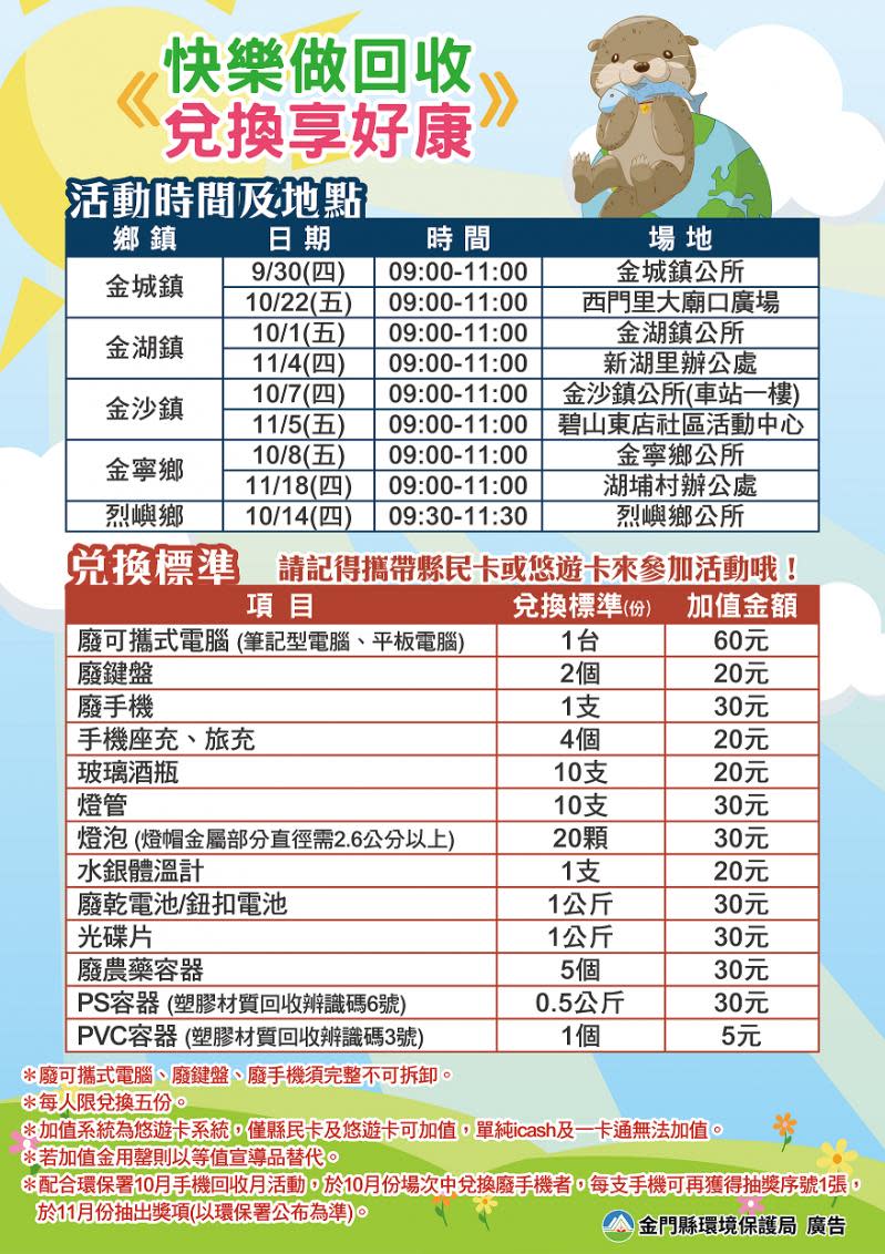 快樂做回收兌換享好康　金門五鄉鎮巡迴開跑