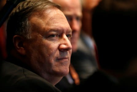 FILE PHOTO - U.S. Secretary of State Mike Pompeo participates in a meeting with U.S. President Donald Trump and members of congress in the Cabinet Room about immigration at the White House in Washington, D.C., U.S., June 20, 2018. REUTERS/Leah Millis