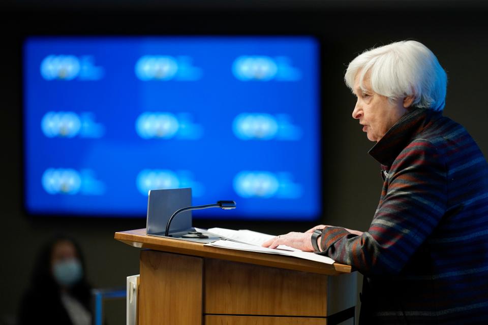 Treasury Secretary Janet Yellen speaks about challenges facing the global economy at the Center for Global Development on Thursday, Oct. 6, 2022, in Washington.