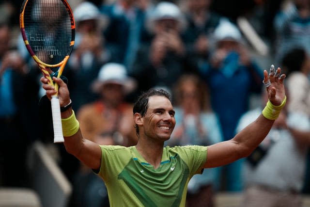 Rafael Nadal celebrates winning against Jordan Thompson in three sets