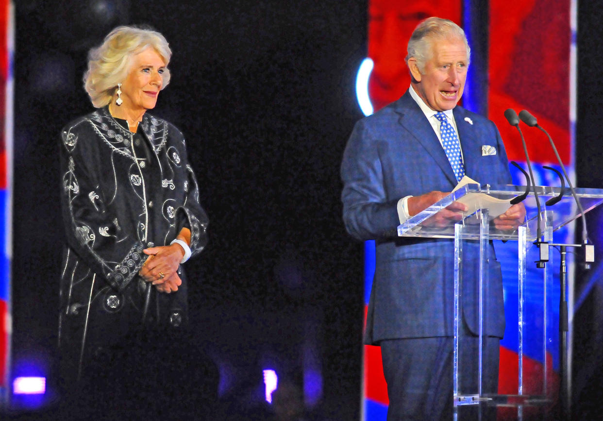 Picture shows:Prince Charles and Camilla The Duchess of Cornwall.The Platinum Party At The Palace concert which is taking place today Saturday 4 June at Buckingham Palace.Stars from the stage and screen, and the sporting world are appearing at the event and include Sir David Attenborough, Emma Raducanu, David Beckham, Stephen Fry, Dame Julie Andrews, The Royal Ballet, Ellie Simmonds, and a specially recorded performance from Sir Elton John. Sam Ryder, the United KingdomÃ¢â‚¬â„¢s Eurovision hero, will also perform live, fresh from his success in Italy.Picture by Kerry Davies Date:4/6/2022