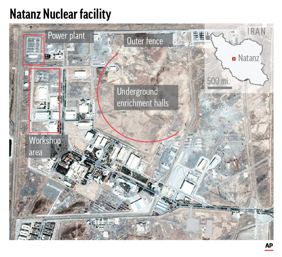 Natanz, in Iran’s central Isfahan province, hosts the country’s main uranium enrichment facility.