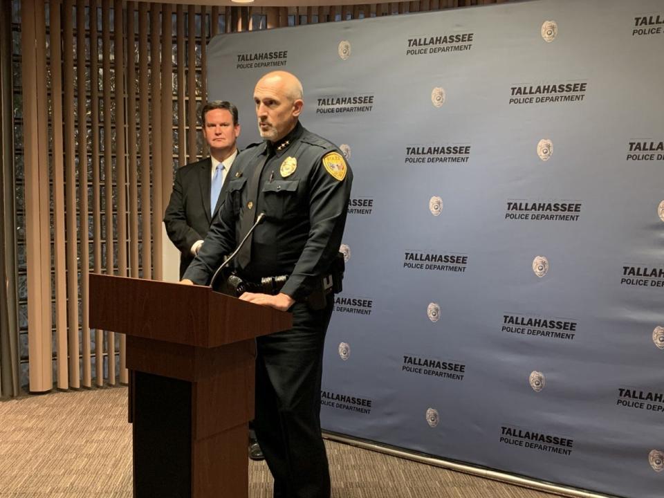 Tallahassee Police Department Deputy Chief Jason Laursen speaking at a press conference Wednesday, June 8, 2022.