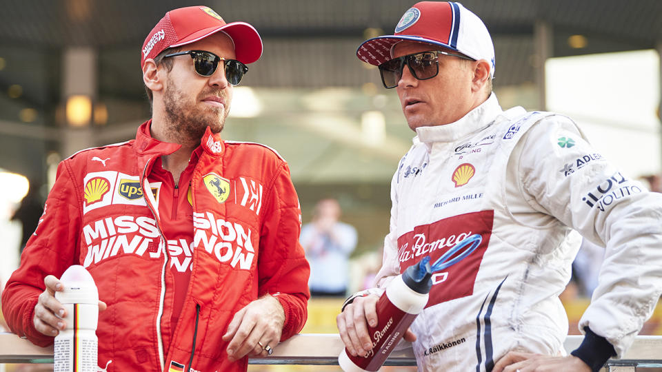 Sebastian Vettel and Kimi Raikkonen, pictured here at the Abu Dhabi F1 Grand Prix in 2019.