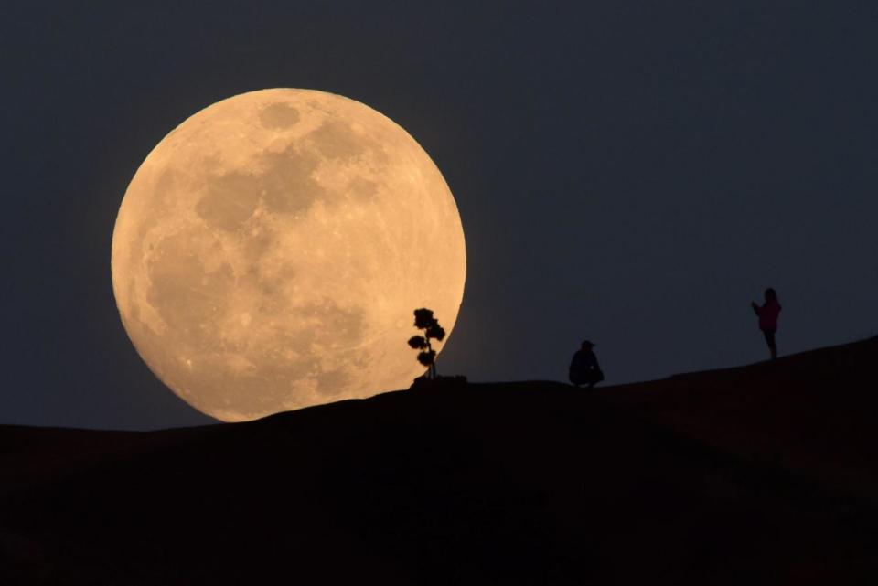 The super blue blood moon rises over Griffith Park in Los Angeles, California, on January 30, 2018. (AFP/Getty Images)