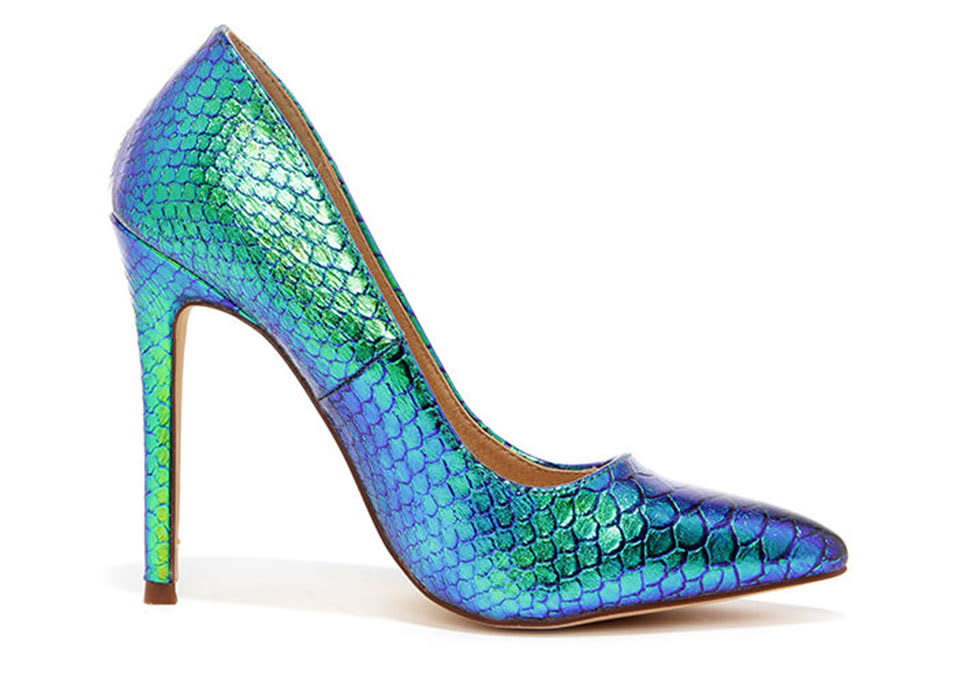 <p>Ladies First Green Hologram Pointed Pumps, $30, <a href="https://www.lulus.com/products/ladies-first-green-hologram-pointed-pumps/237546.html" rel="nofollow noopener" target="_blank" data-ylk="slk:lulus.com;elm:context_link;itc:0;sec:content-canvas" class="link ">lulus.com</a><br><br></p>