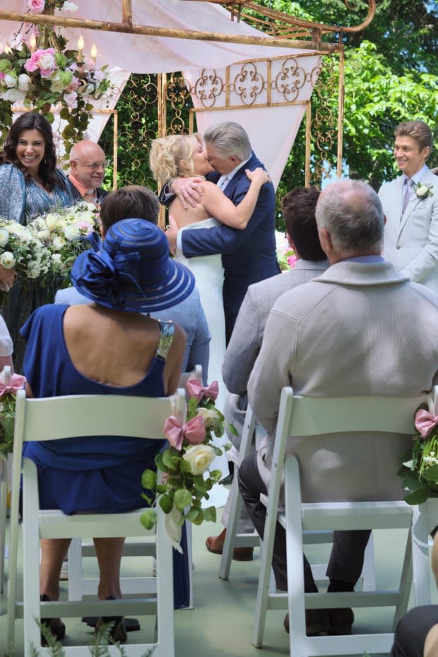 Megan (Barbara Niven) and Mick (Treat Williams) get married for the second time during the joyous "Chesapeake Shores" series finale.<p>David Astorga/Hallmark</p>