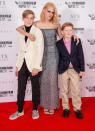 <p>Kristen Stewart poses with her onscreen children — Jack Nielen and Freddie Spry — at the <em>Spencer</em> premiere during the 2021 BFI London Film Festival on Oct. 7.</p>