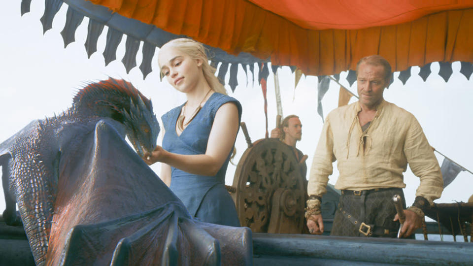 Emilia Clarke and Iain Glen in the "Game of Thrones" Season 3 premiere, "Valar Dohaeris."