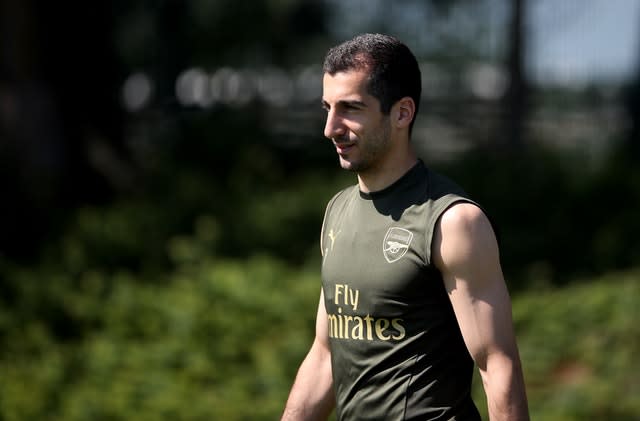Arsenal's Henrikh Mkhitaryan trained with the squad on Tuesday but will not travel to Baku