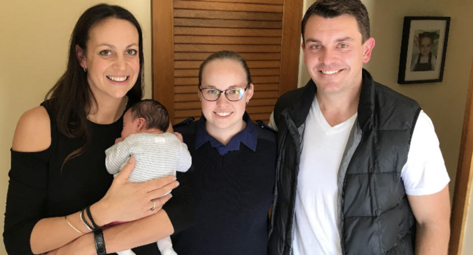 Tanya Andrews gave birth to baby Chloe with the help of triple-0 operator Ashley Purvis and her husband Tom Andrews. Source: Supplied/Tom Andrews