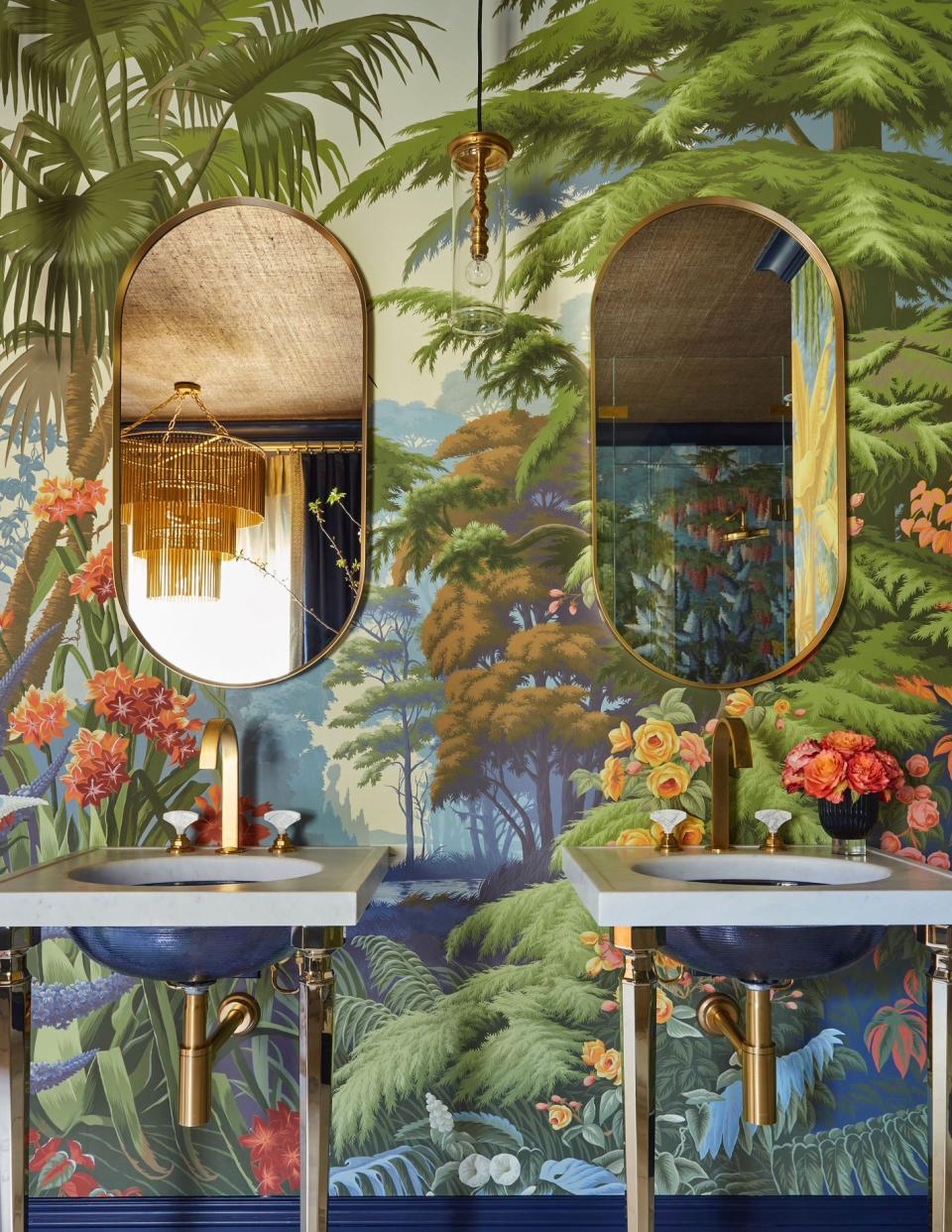 Alexandra Naranjo turned a modest bathroom into a tropical wonderland for the Kips Bay Decorator Showhouse in Palm Beach in 2021.