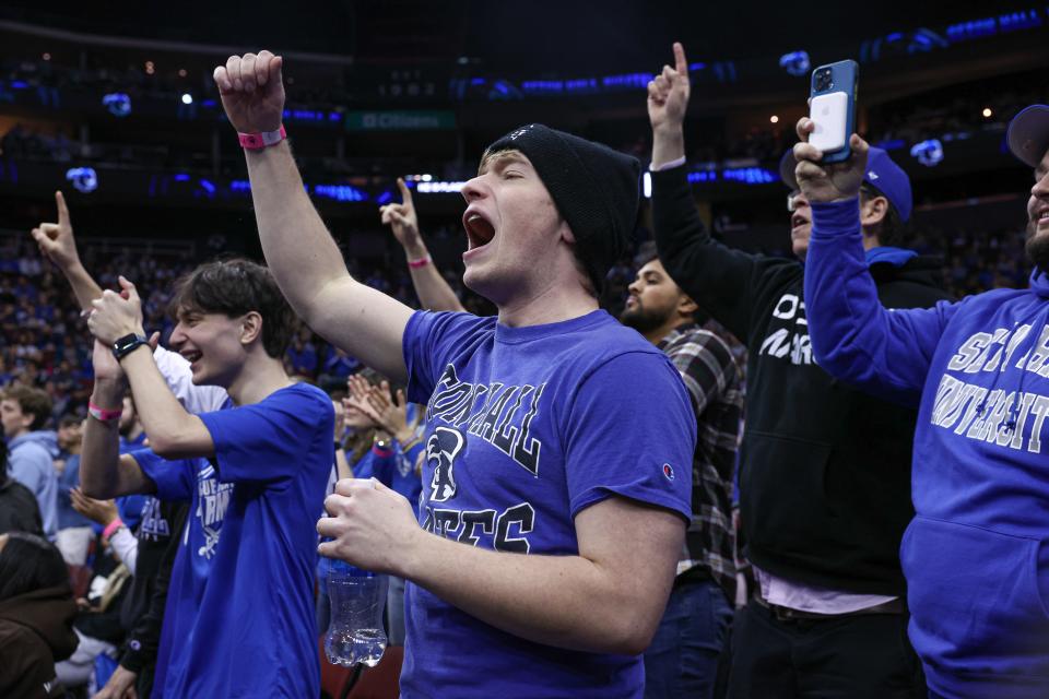 Seton Hall Pirates fans cheer during the second half against the Connecticut Huskies at Prudential Center.