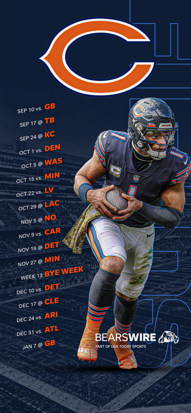 Download our 2021 Bears schedule wallpaper featuring Justin Fields