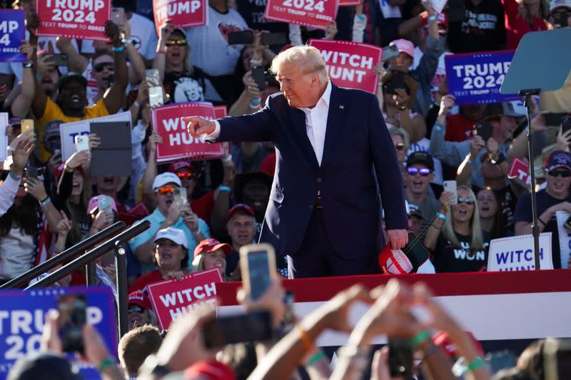 Former U.S. President Donald Trump holds a campaign rally in Waco, Texas