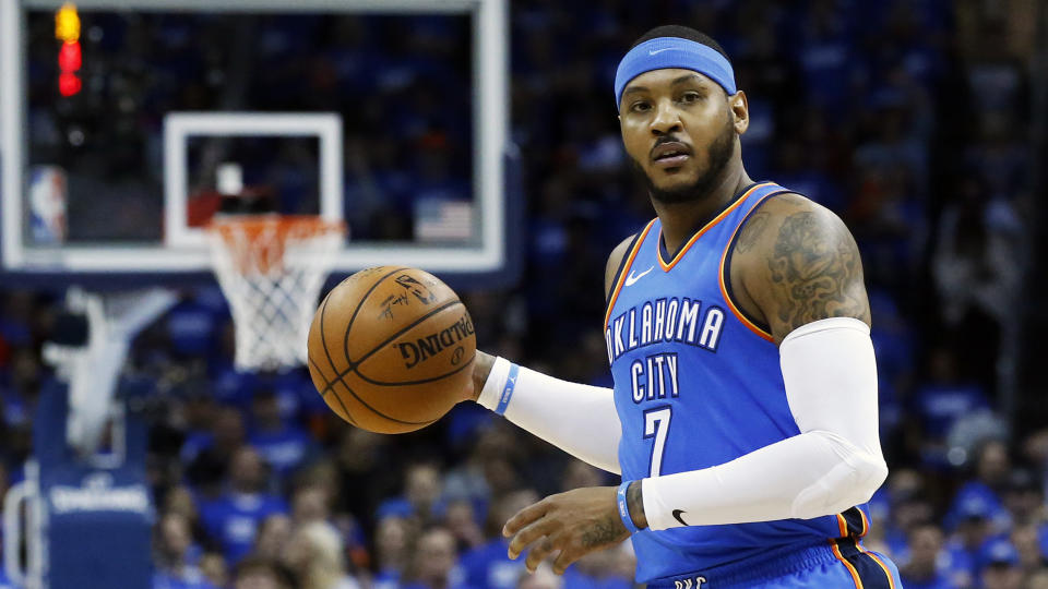 Carmelo Anthony will try to do in Houston what he could not for Oklahoma City. (AP)