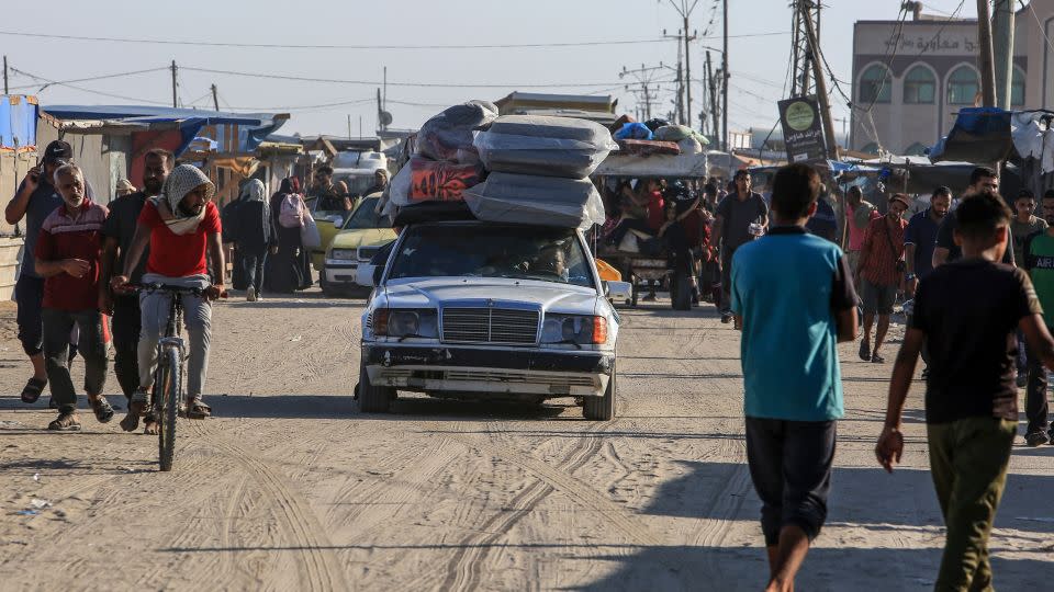 Palestinians pack their belongings and leave for safer areas after the Israeli attack on Mawasi. - Abed Rahim Khatib/Anadolu/Getty Images