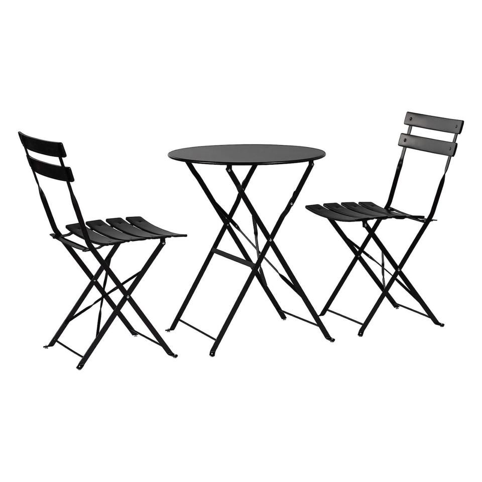 A black metal 2-seater garden bistro set