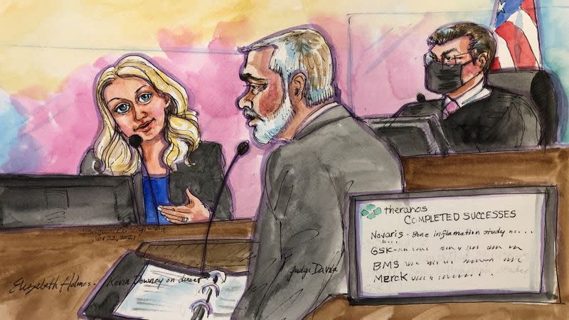 Theranos founder Elizabeth Holmes testifies during her fraud trial at federal court in San Jose, California