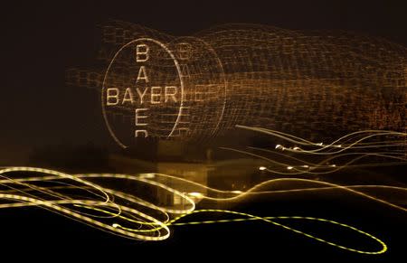 FILE PHOTO - The logo of Germany's largest drugmaker Bayer is pictured in Leverkusen April 26, 2014. REUTERS/Ina Fassbender/File Photo