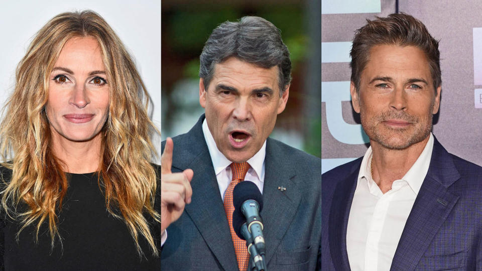Julia Roberts, Rick Perry and Rob Lowe (Photo: Getty Images) 