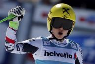 Anna Fenninger of Austria reacts after competing in the women's Super G competition during the FIS Alpine Skiing World Cup finals in the Swiss ski resort of Lenzerheide March 13, 2014. REUTERS/Leonhard Foeger