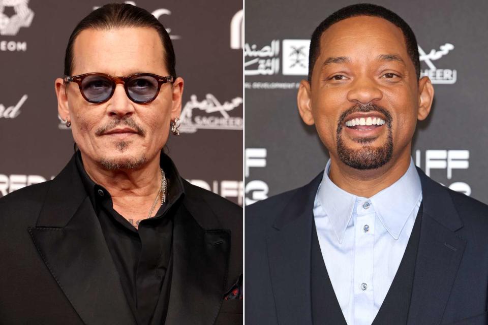 <p>Tim P. Whitby/Getty; Daniele Venturelli/Getty</p> Johnny Depp (L) and Will Smith (R) at the Red Sea International Film Festival 2023