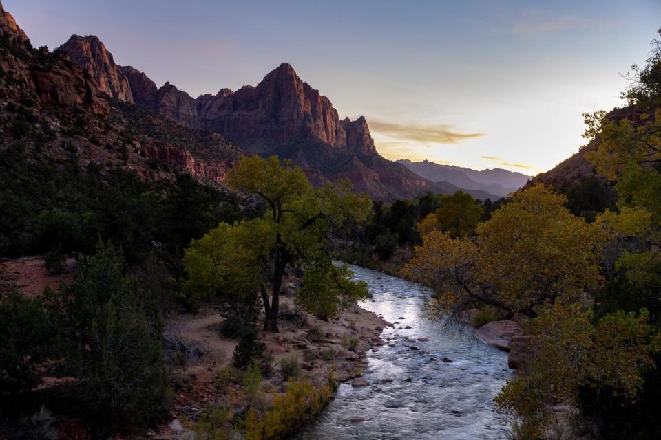 View of the Virgin River flowing through Zion Canyon