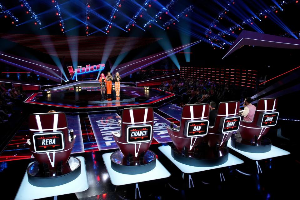 The Oklahoma pop trio OK3 performs on the premiere blind auditions episode of "The Voice" Season 25.