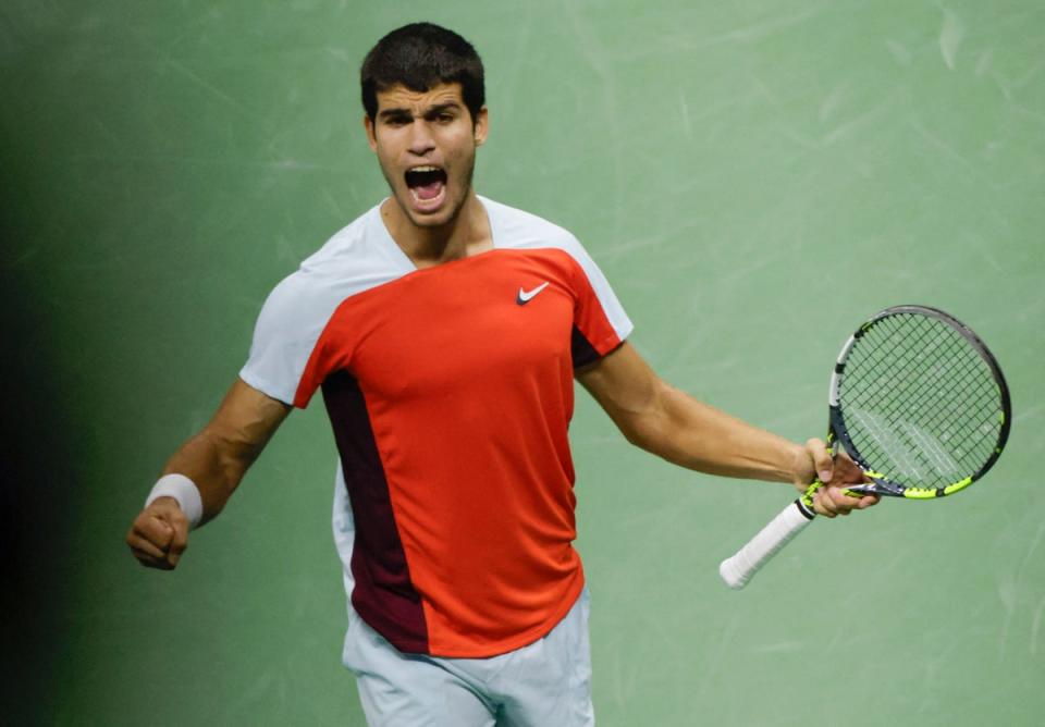 Alcaraz on his way to winning his first Grand Slam at the 2022 US Open and taking home a cool $2.6m (AFP via Getty Images)