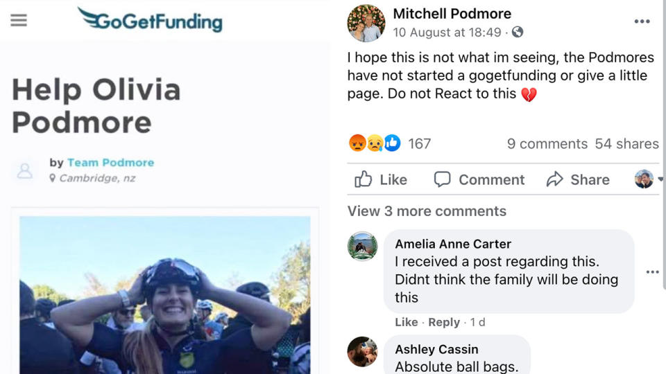 Pictured here, Mitchell Podmore shows the fake fundraising page set up after his sister's tragic death. 