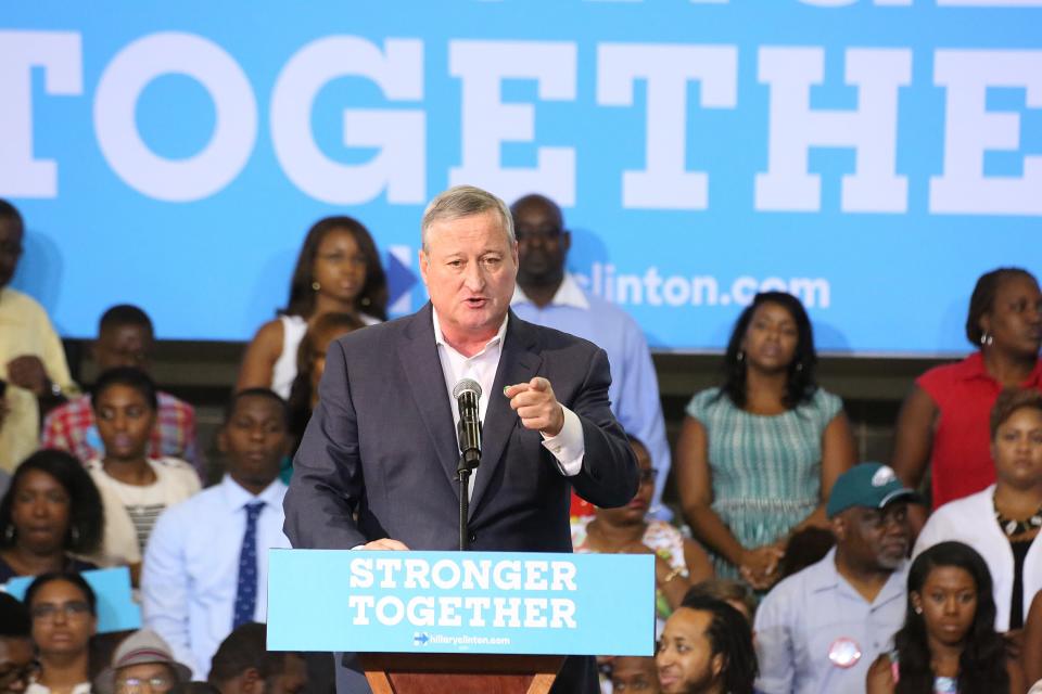 Philadelphia Mayor Jim Kenney (D) campaigns for Hillary Clinton in August 2016. Bernie Sanders' opposition to a soda tax in the city is still a sore point for the mayor. (Photo: Star Shooter/MediaPunch/MediaPunch/IPx)