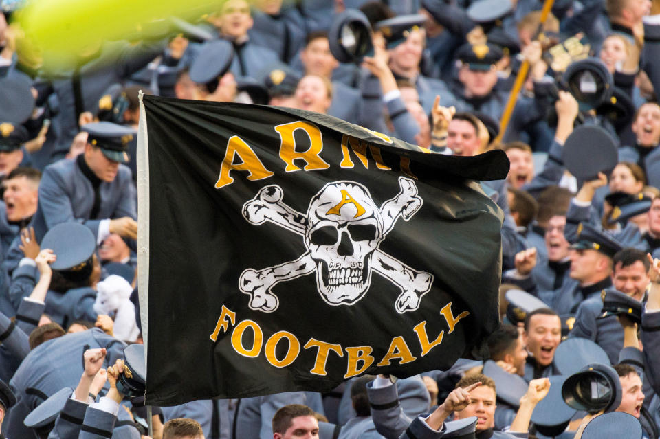 12 December 2015: The Army Black Knights flag waves proudly in front if the stands filled with cadets during the NCAA football game between the Army Black Knights and the Navy Midshipmen played at Lincoln Financial Field in Philadelphia, PA. (Photo by Gavin Baker/Icon Sportswire) (Photo by Gavin Baker/Icon Sportswire/Corbis/Icon Sportswire via Getty Images)