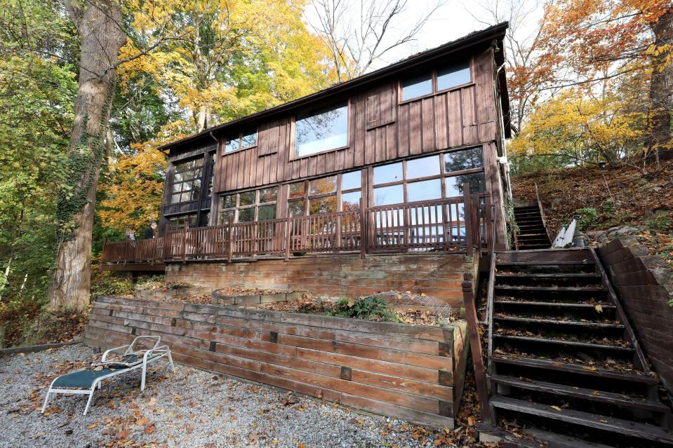 The rear exterior at the former home of artist Jasper Johns in Stony Point, pictured, Oct. 28, 2022.  The home and studio are now owned by Stephanie Gutmann.