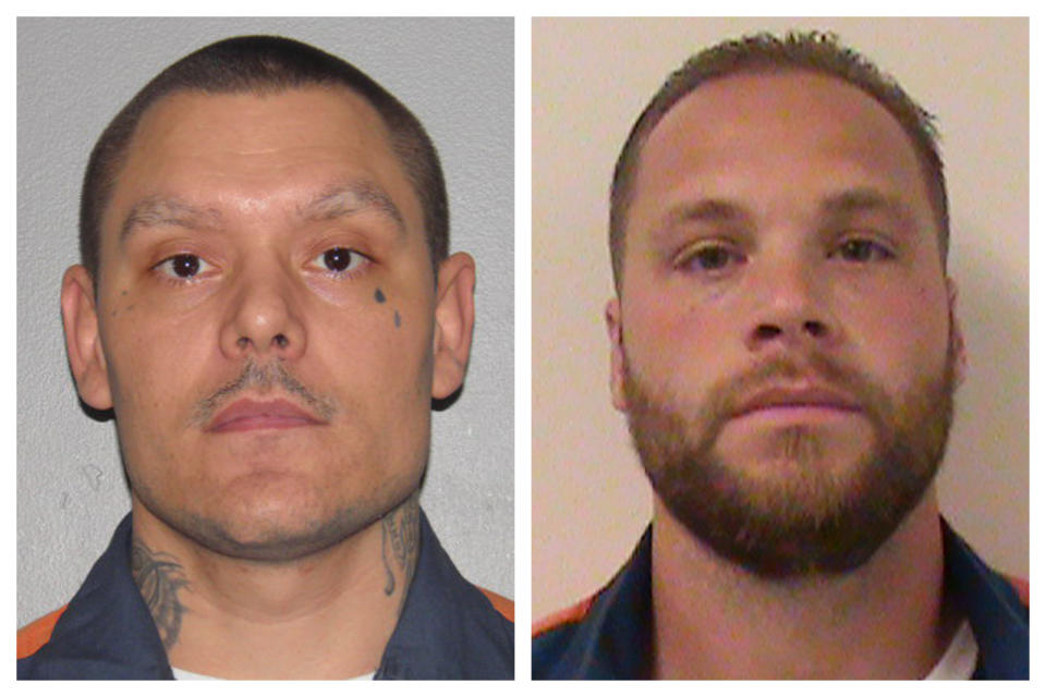 This combination of 2016 and 2015 photos provided by Michigan Department of Corrections shows Chad Maleski and Joshua Rogers. The two were 17 in 2000 when they joined two others in abducting 66-year-old Willie Jones outside a Grand Rapids, Mich., bowling alley, stuffed him in the trunk of his car, repeatedly stabbed him, then left him in a field to die. A Kent County Michigan judge recently resentenced each to 35 to 60 years, making them parole-eligible in about 17 years. The judge cited Rogers' remorse and participation in prison self-improvement programs and Maleski's cooperation that led authorities to Jones' body. Both men apologized. (MDOC via AP)