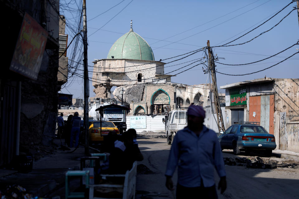 The damaged Al-Nouri mosque, where Abu Bakr al-Baghdadi declared his caliphate back in 2014, in the old city of Mosul, Iraq. (Photo: Abdullah Rashid/Reuters)