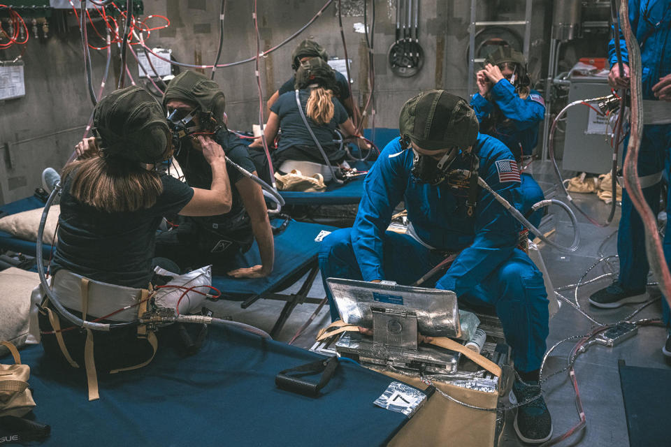 The Polaris Dawn crew works through training to minimize the threat of decompression sickness after venting their Crew Dragon to vacuum for two planned spacewalks and then re-pressurizing the spacecraft. / Credit: Polaris Dawn