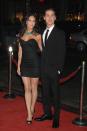 <p>LaBeouf posted for photo with the actor, who wore a simple strapless black dress, black peep-toe heels and a turquoise beaded necklace for the premiere. </p>