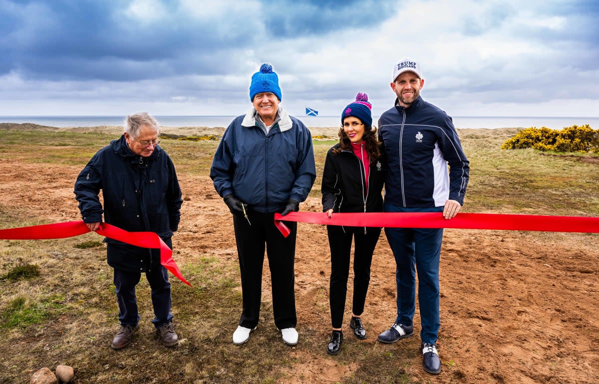 Donald Trump with son Eric marks the start of work on a second course at his Menie golf resort in Aberdeenshire on Monday (PA)