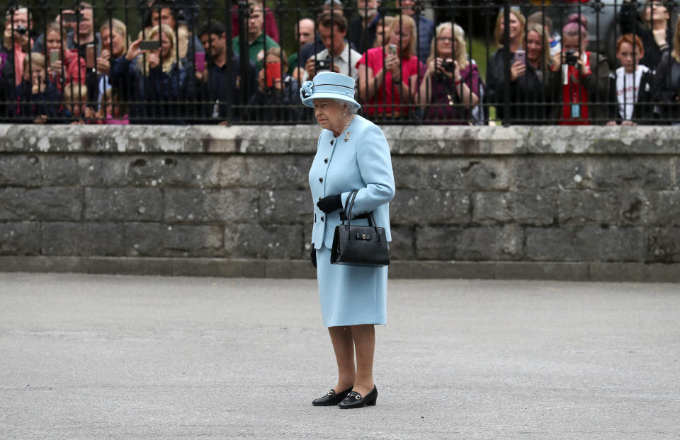 Queen Elizabeth II during an inspection of the Balaklava Company, 5 Battalion The Royal Regiment of Scotland at the gates at Balmoral, as she takes up summer residence at the castle.