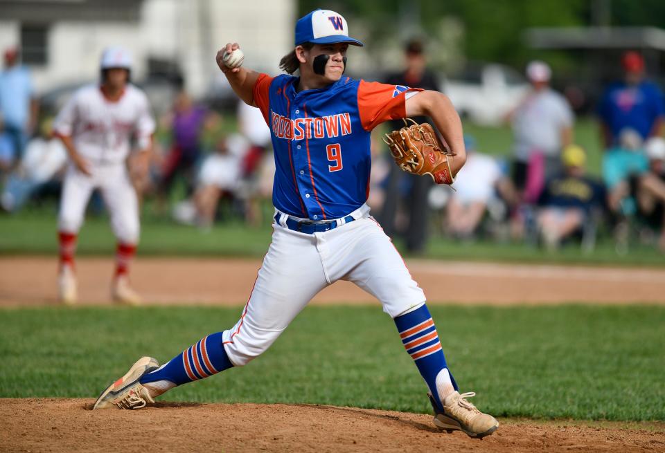 Woodstown's Brent Williams (9) pitches during Friday's Group 1 championship baseball game against Paulsboro. The visiting Wolverines defeated Paulsboro 4-2. June 10, 2022.