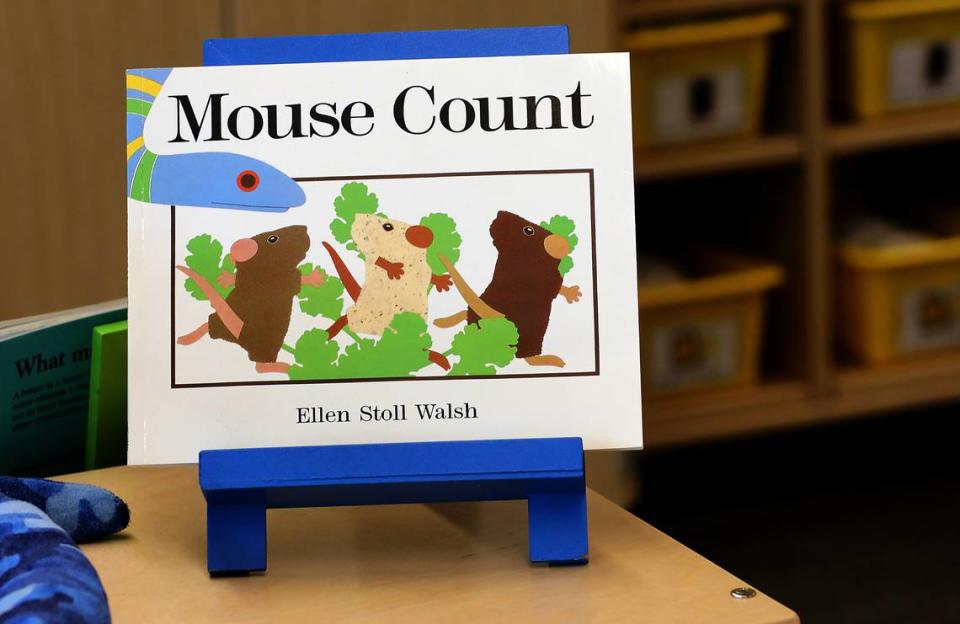 The book Mouse Count by author Ellen Stoll Walsh is on display in teacher Toni Cuello’s kindergarten classroom at Desert Sky Elementary School in West Richland.