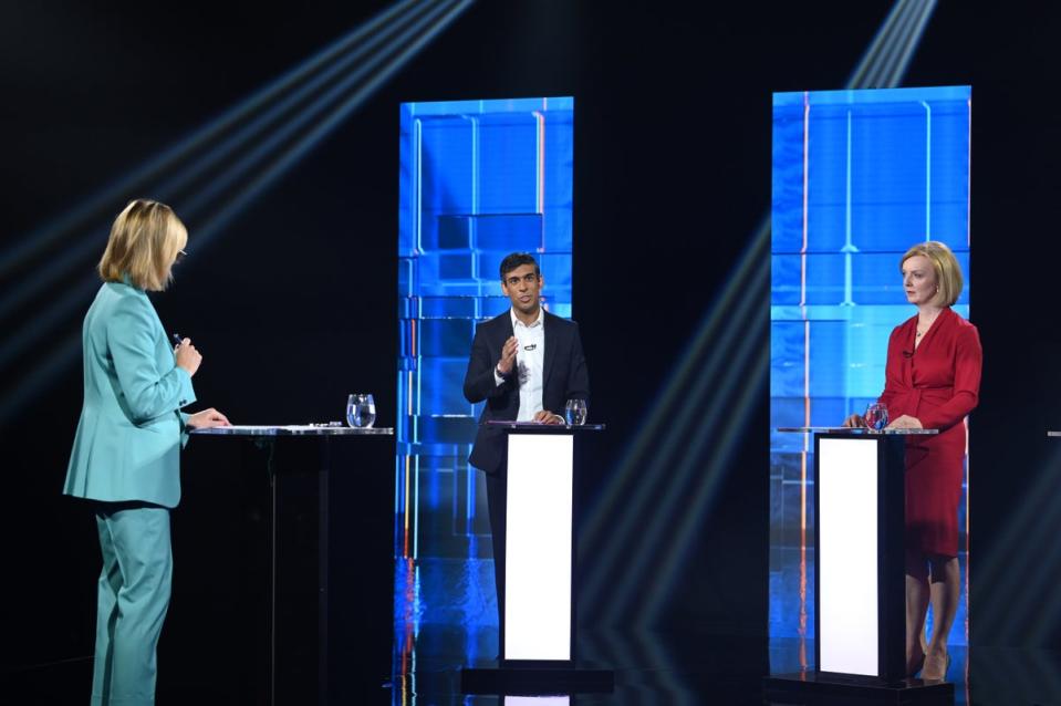 Rishi Sunak and Liz Truss taking part in Britain’s Next Prime Minister: The ITV Debate (PA Media)