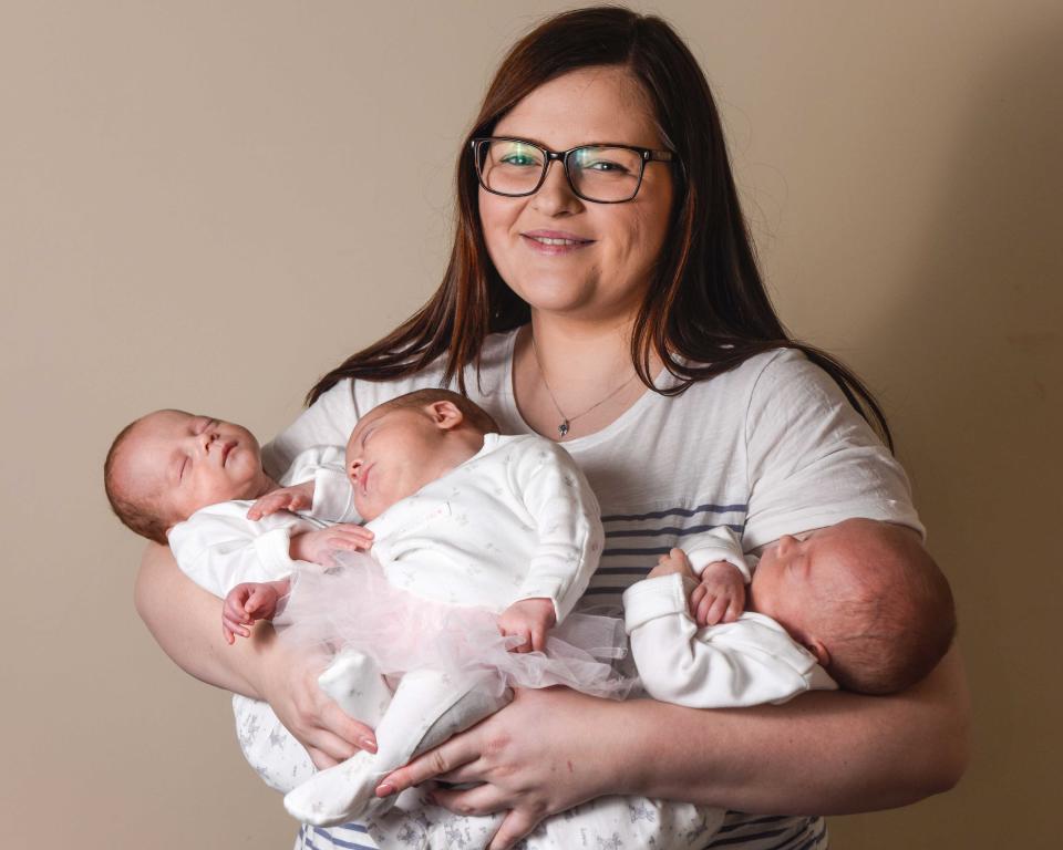 Nicola was shocked to find she was pregnant with triplets after being on the pill for over 10 years [Photo: Caters]