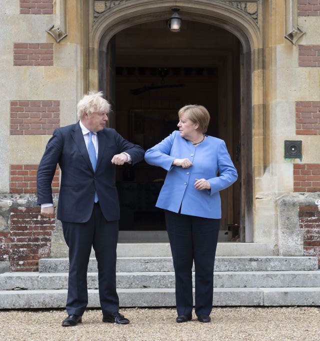 Prime Minister Boris Johnson welcomes German Chancellor  Angela Merkel to Chequers